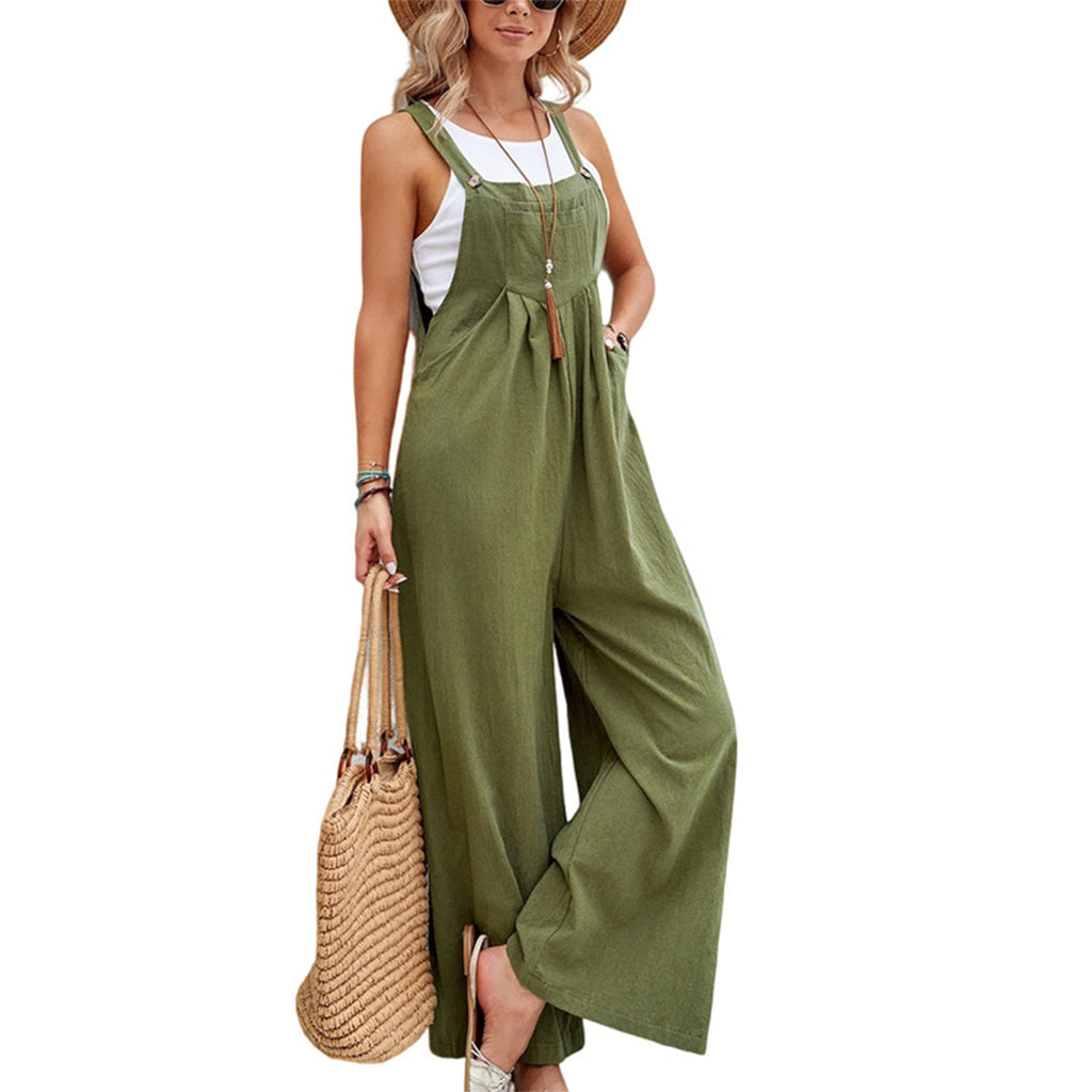 Valenzora | Lightweight Linen Cotton Jumpsuit, Sleeveless, Wide Leg, Adjustable Straps