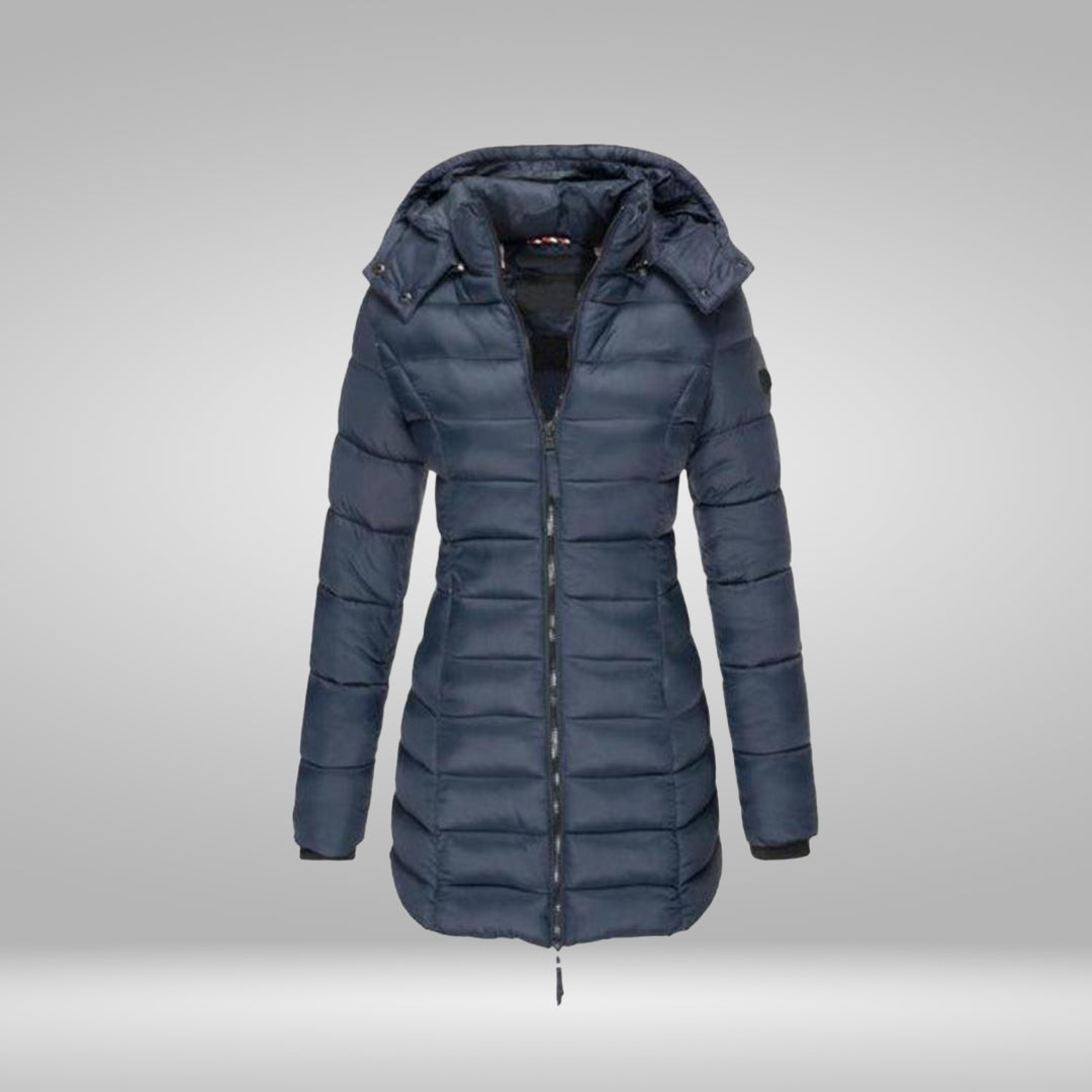 Valenzora – Stylish long coat with soft lining and hood