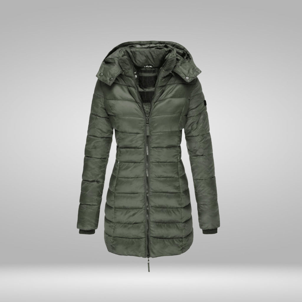 Valenzora – Stylish long coat with soft lining and hood