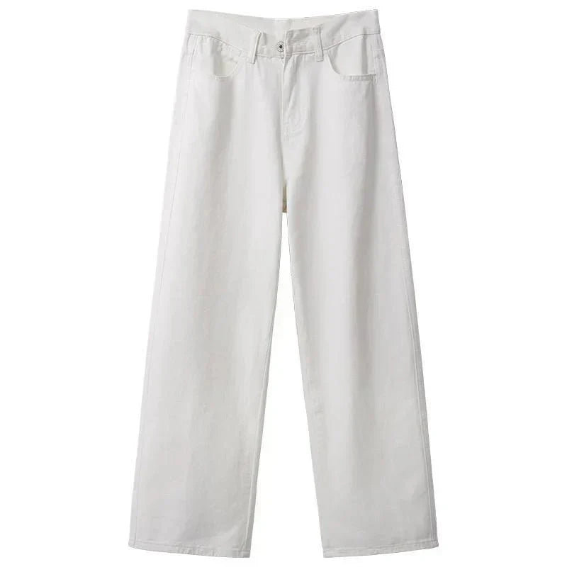 Valenzora | Herbst-Frühling Jeans Damen Denim Hose Vintage Straight Leg Hose Mode Weiblich Weiß Schwarz Einfarbig Locker Relaxed Wide Leg Hose