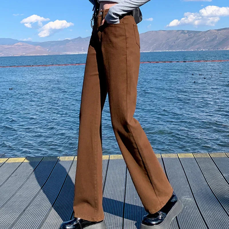 Valenzora | Herbst-Frühling Jeans Damen Denim Hose Vintage Straight Leg Hose Mode Weiblich Weiß Schwarz Einfarbig Locker Relaxed Wide Leg Hose