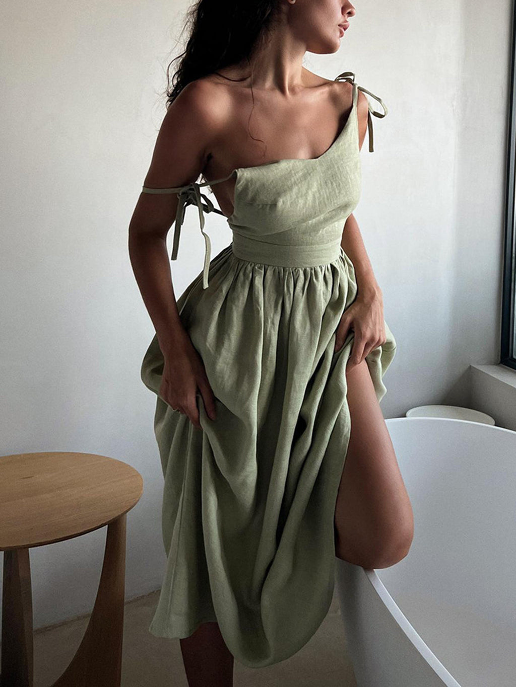 Valenzora | Trägerloses Maxikleid aus Baumwolle und Leinen