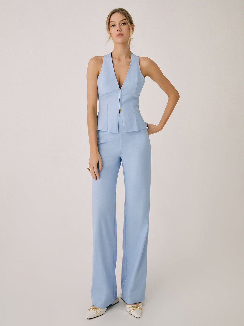 Valenzora | Elegant two-piece set with vest and wide-leg trousers