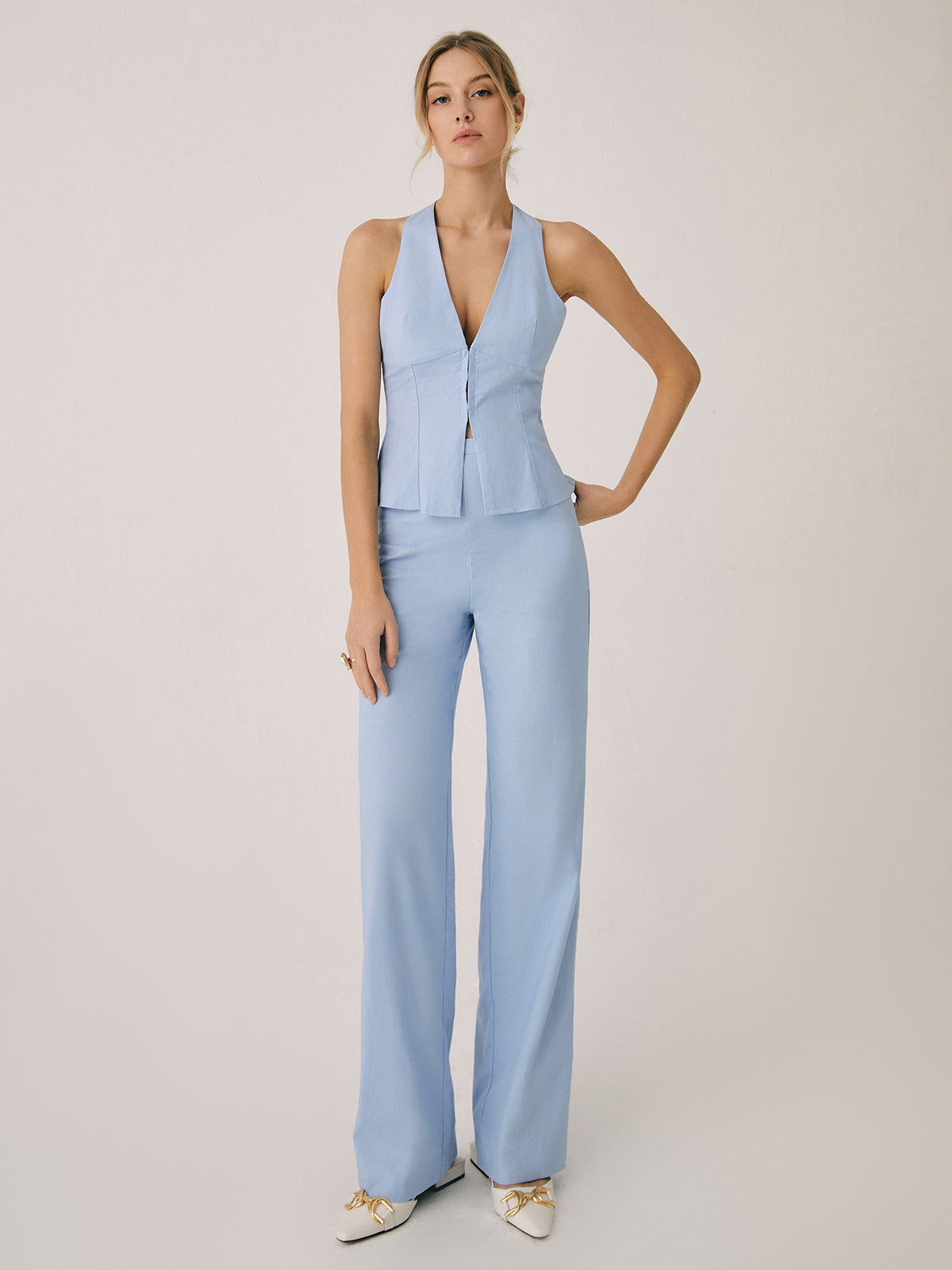 Valenzora | Elegant two-piece set with vest and wide-leg trousers