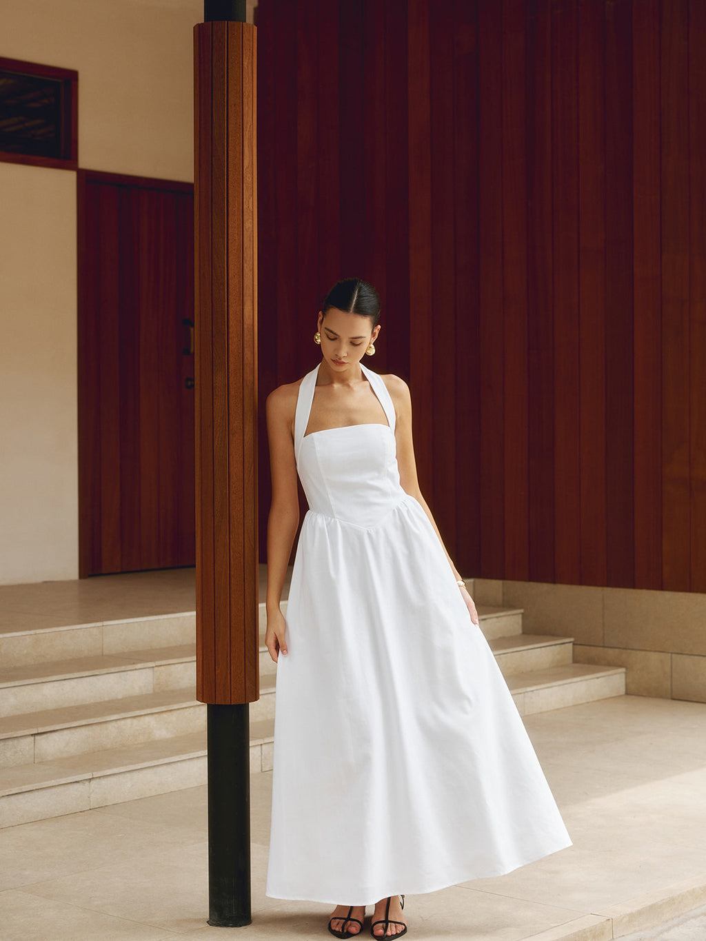 Valenzora | Cotton & Linen Strappy A-Line Long Dress