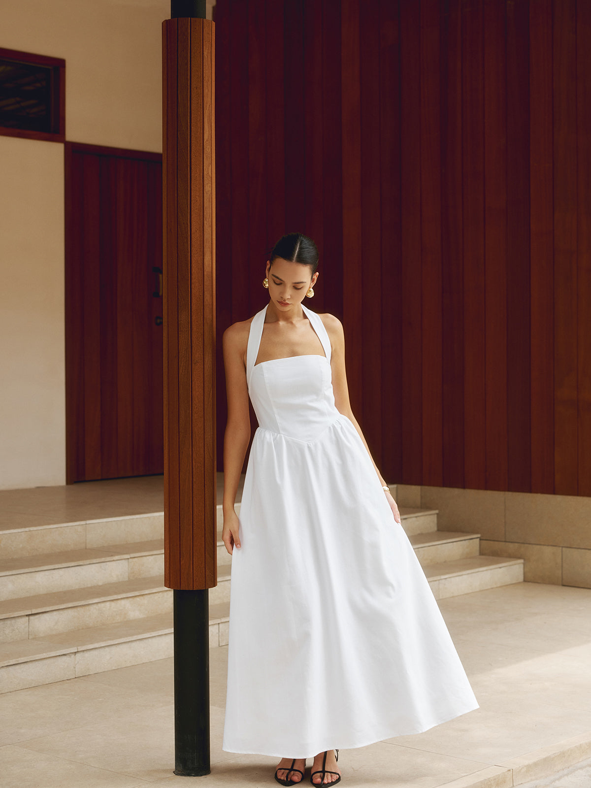Valenzora | Cotton & Linen Strappy A-Line Long Dress