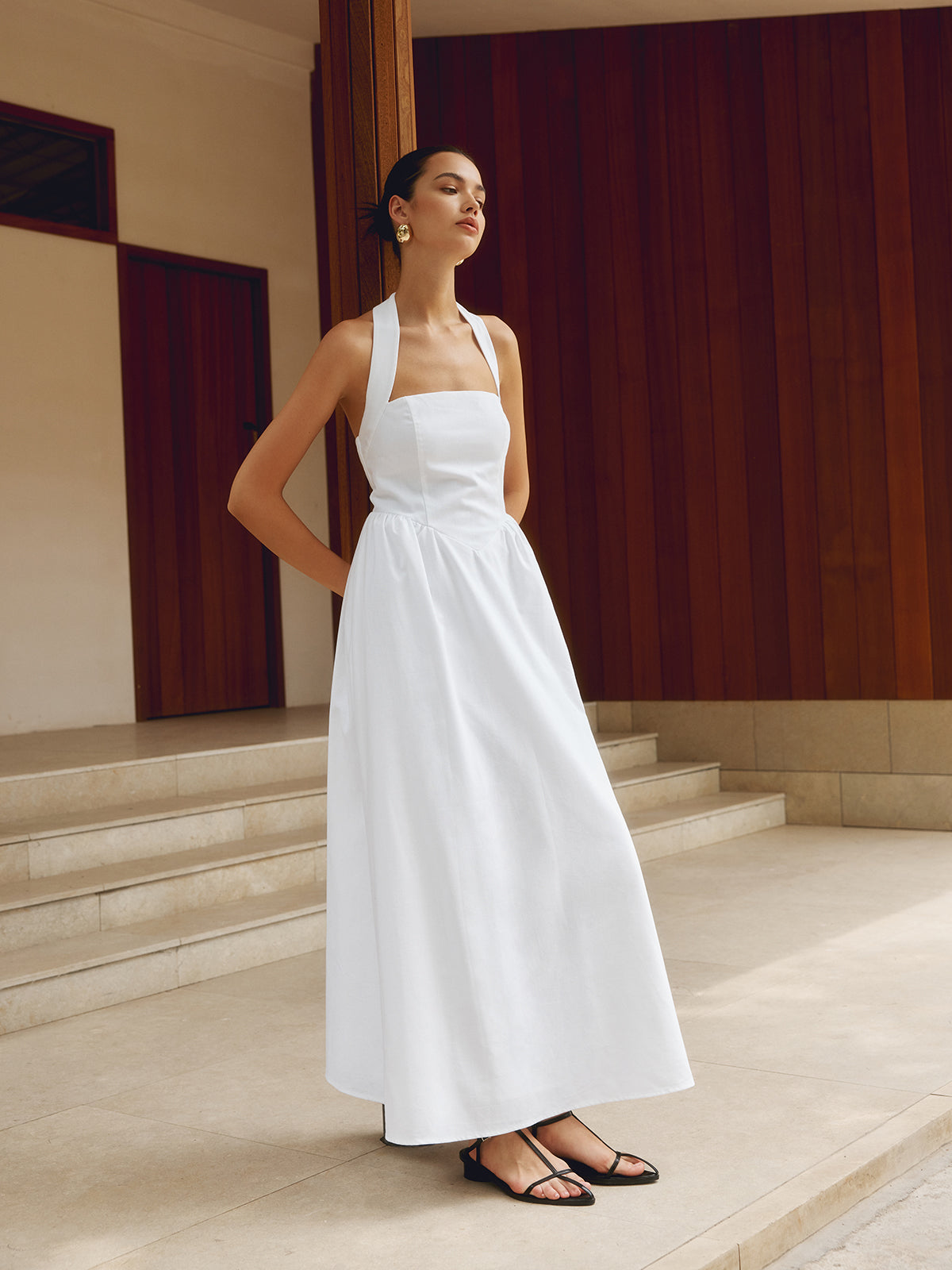 Valenzora | Cotton & Linen Strappy A-Line Long Dress
