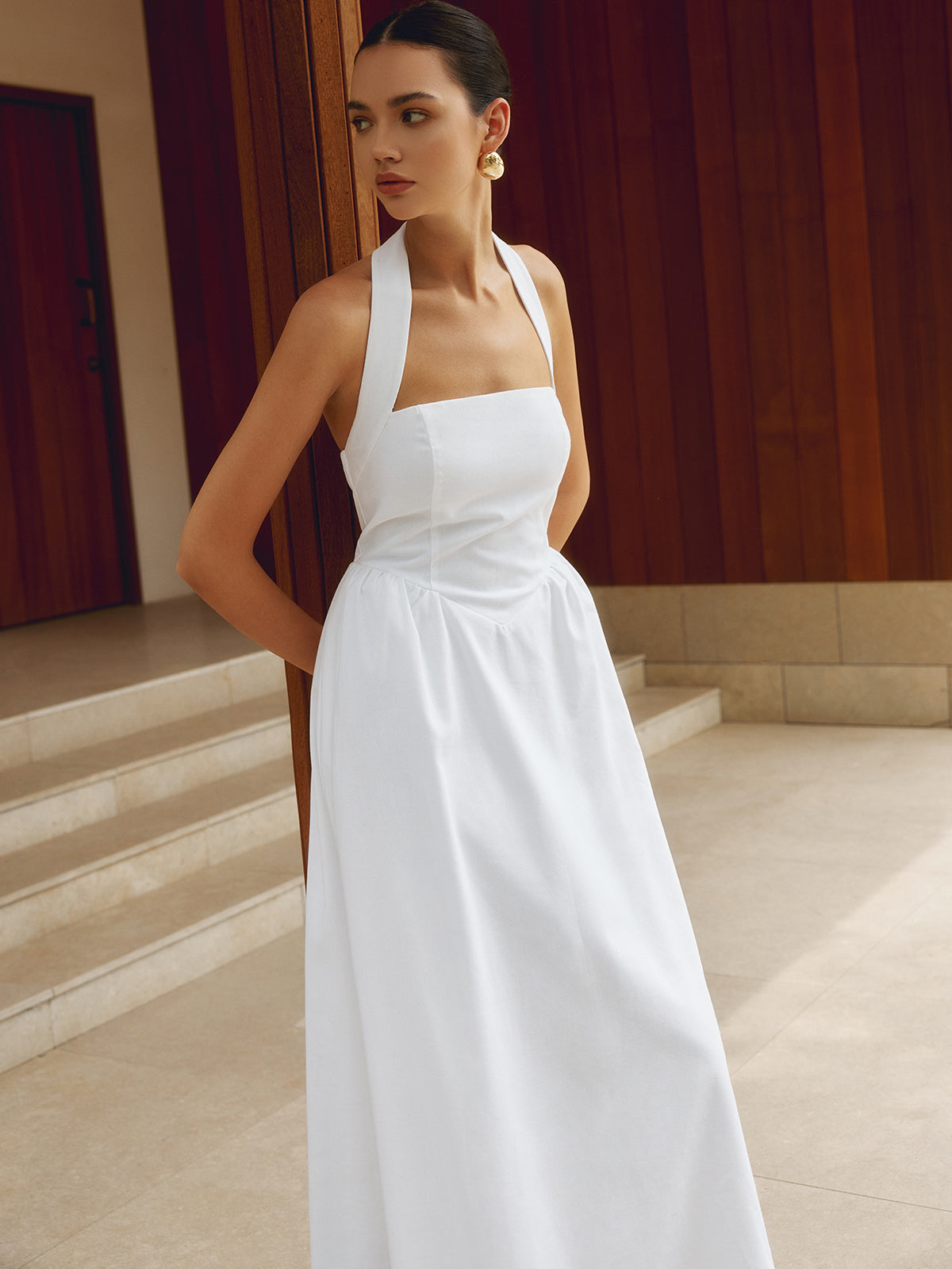 Valenzora | Cotton & Linen Strappy A-Line Long Dress