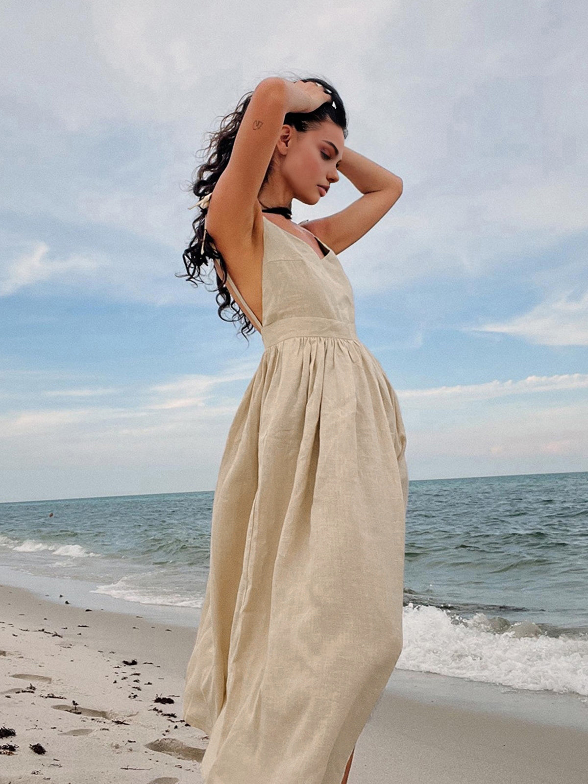 Valenzora | Trägerloses Maxikleid aus Baumwolle und Leinen