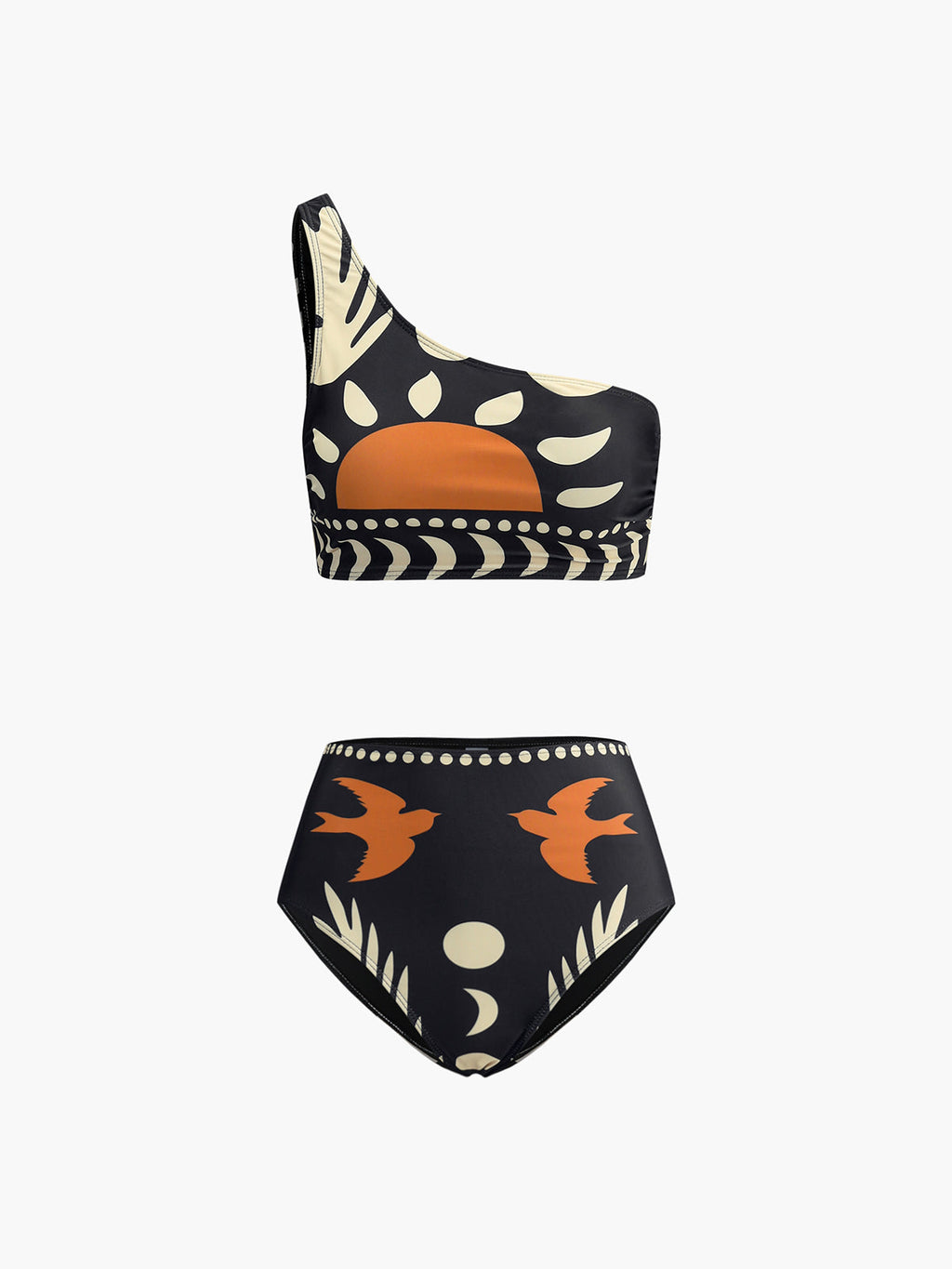 Valenzora | Bikini Set Asymmetrical Neck High Cut Bird Print Swimwear