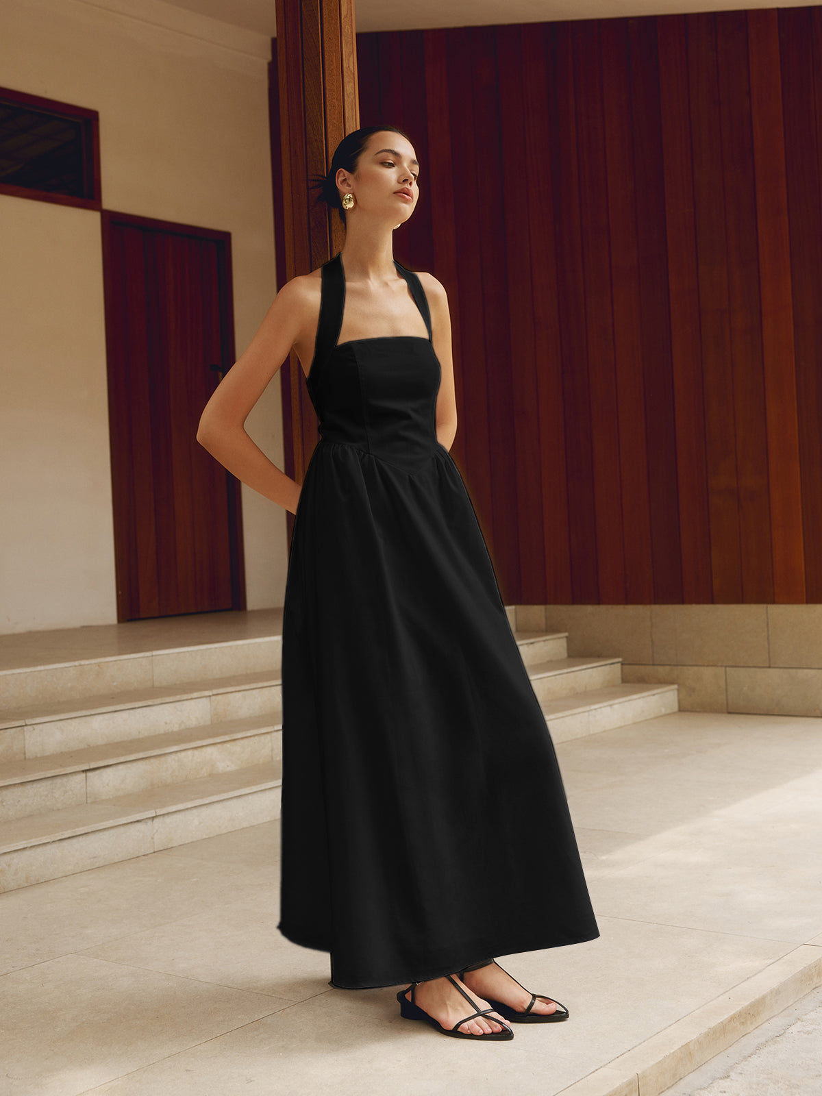 Valenzora | Cotton & Linen Strappy A-Line Long Dress