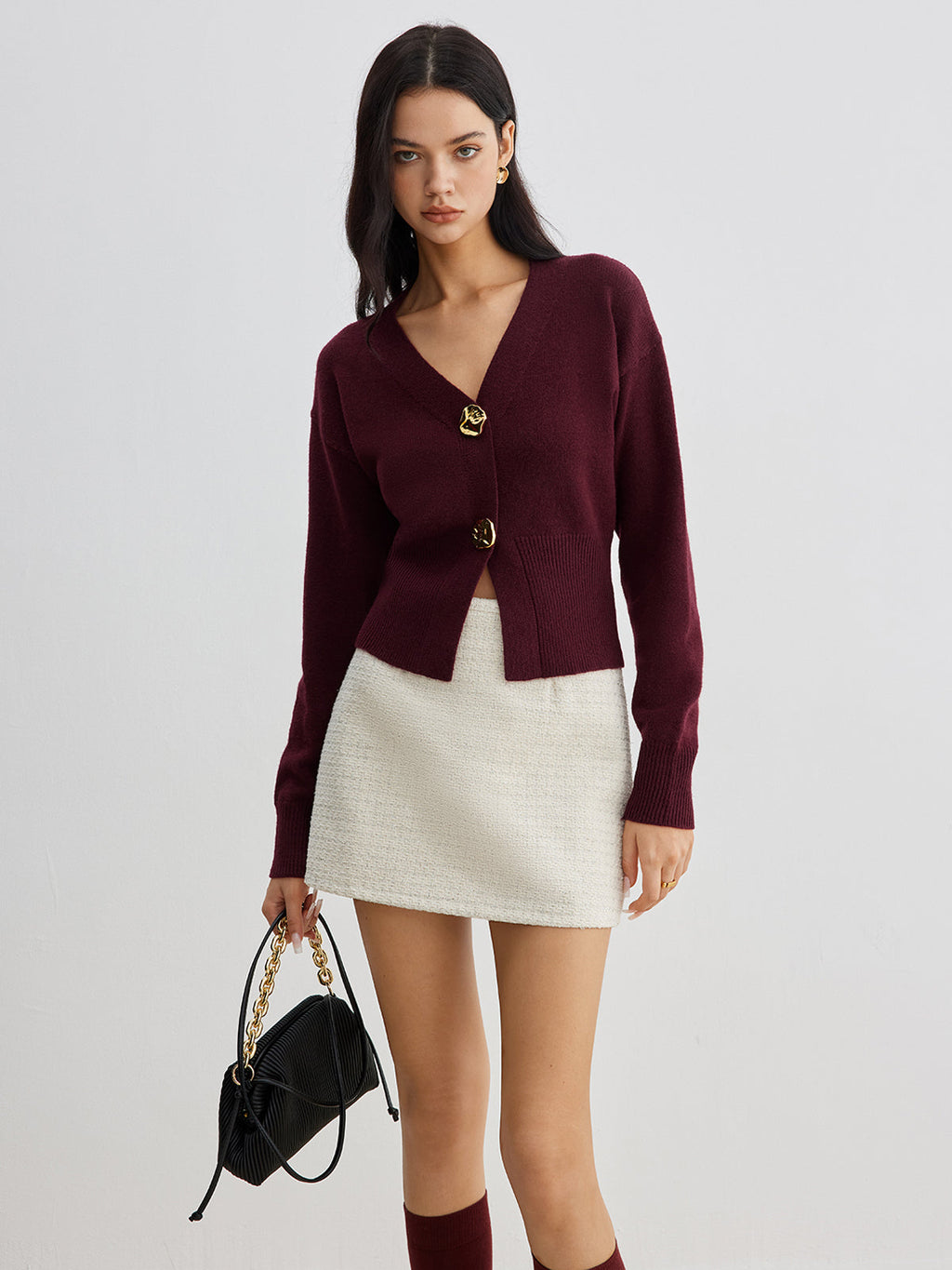 Valenzora | Elegant metal button short cardigan