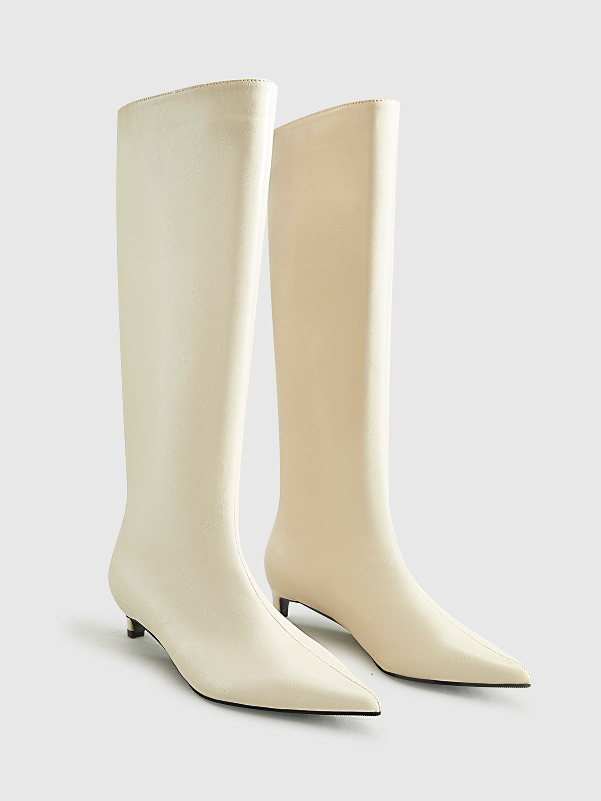 Valenzora | Pointed Toe Kitten Knee-Length Boots