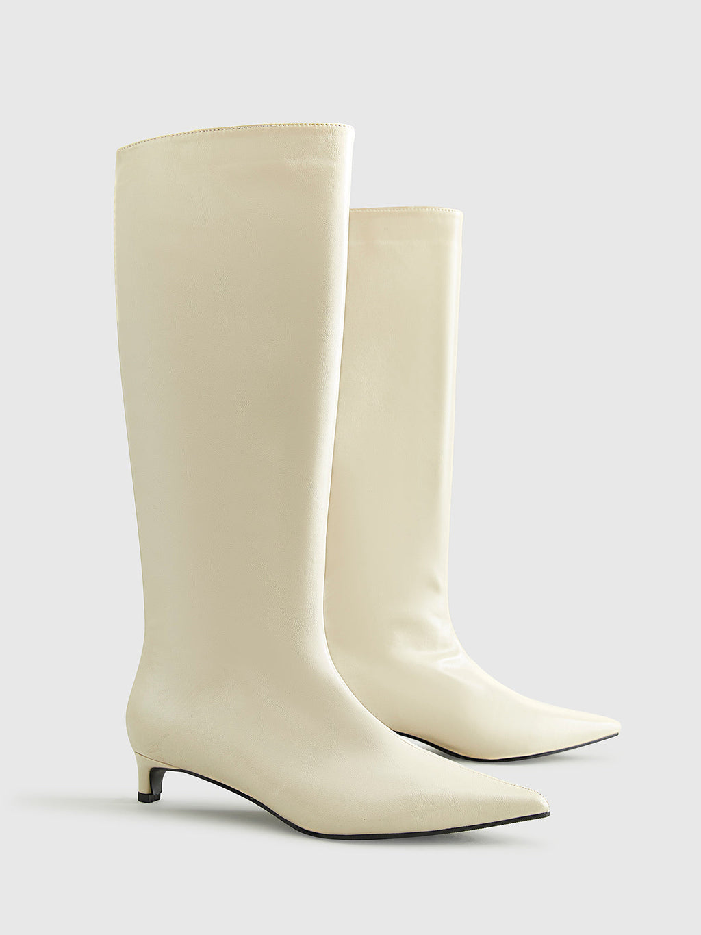 Valenzora | Pointed Toe Kitten Knee-Length Boots