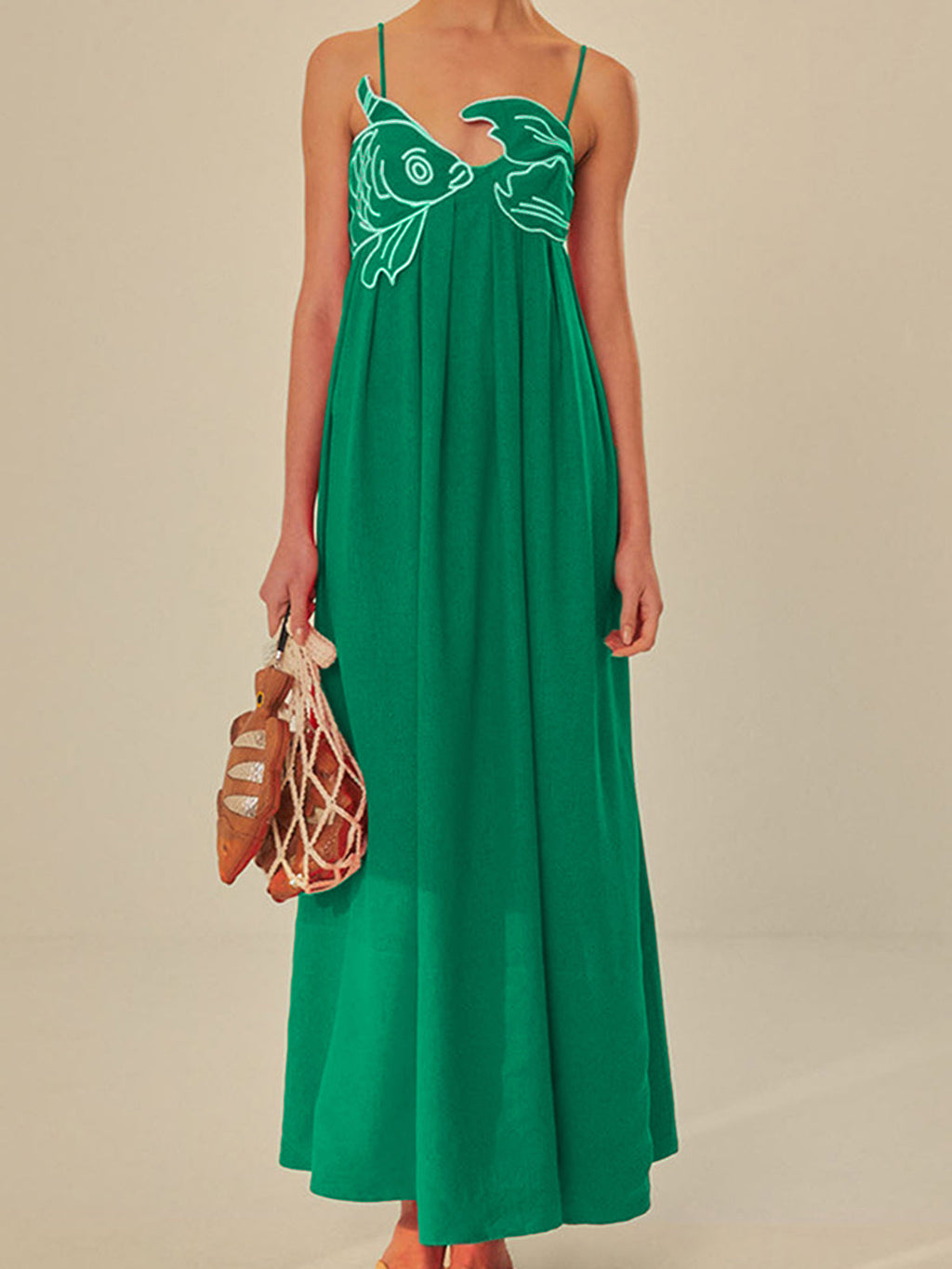 Valenzora | Embroidered Fish Semi-Transparent Cami Dress