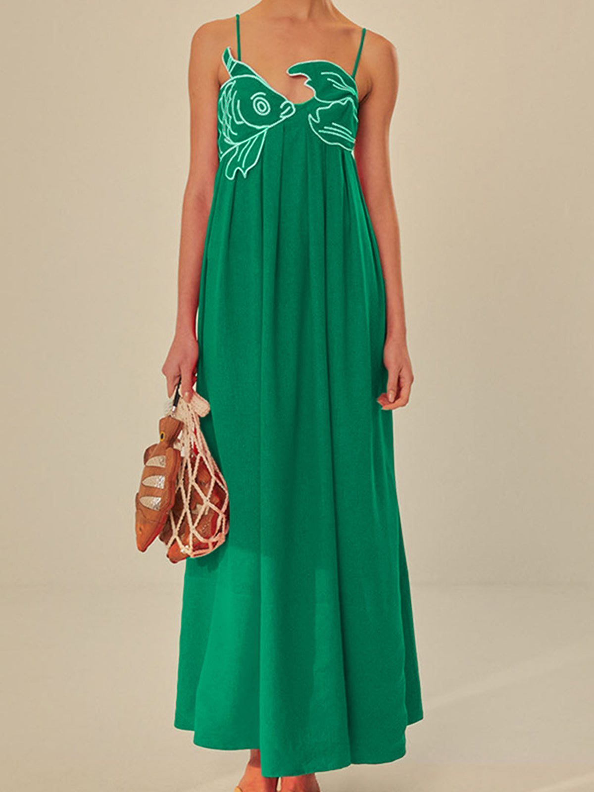 Valenzora | Embroidered Fish Semi-Transparent Cami Dress