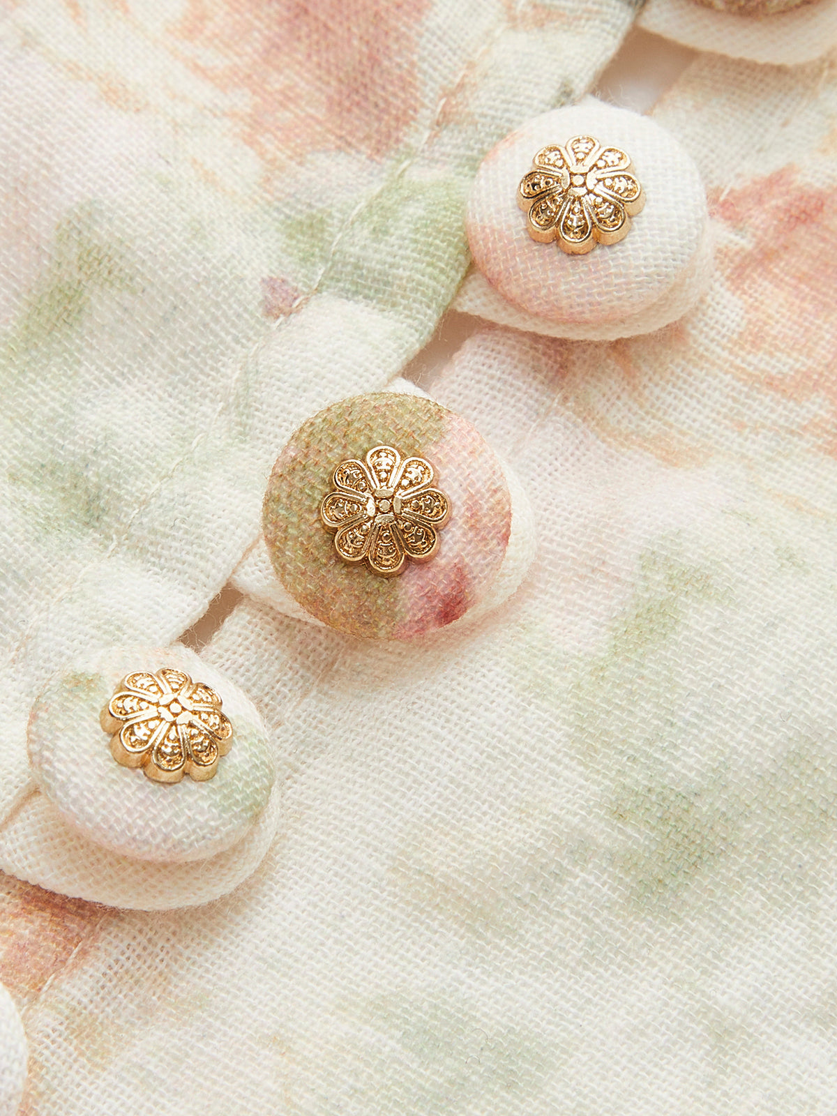 Valenzora | Cotton & Linen Puff Sleeve Floral Belt Dress