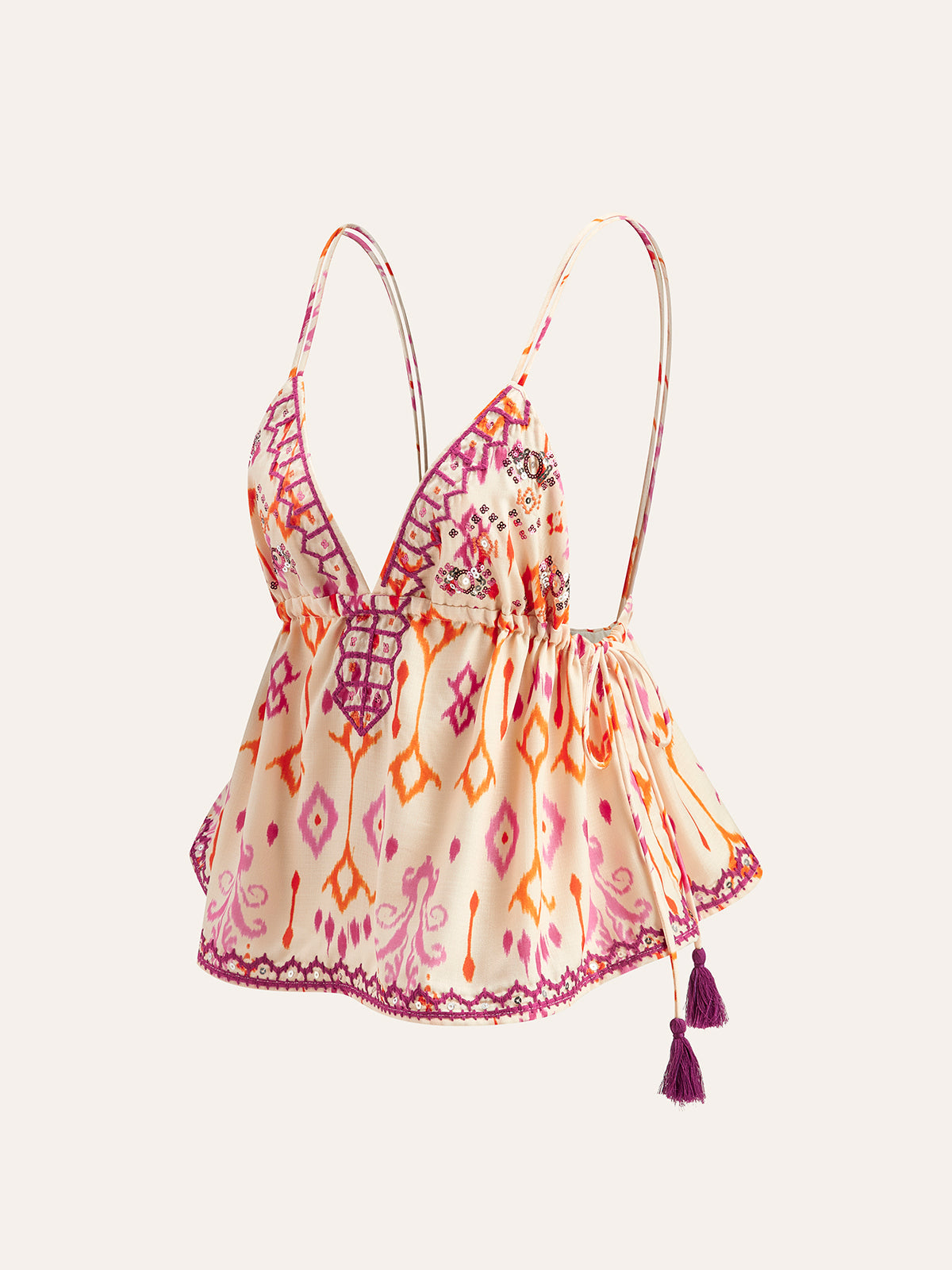 Valenzora | Besticktes Boho-Fransen-Cami-Top zum Binden