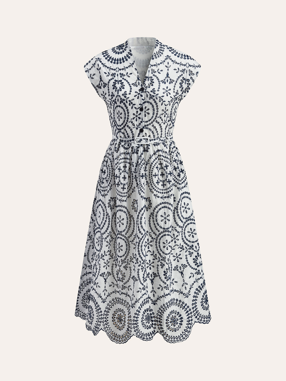 Valenzora | Embroidered V-neck dress with belt