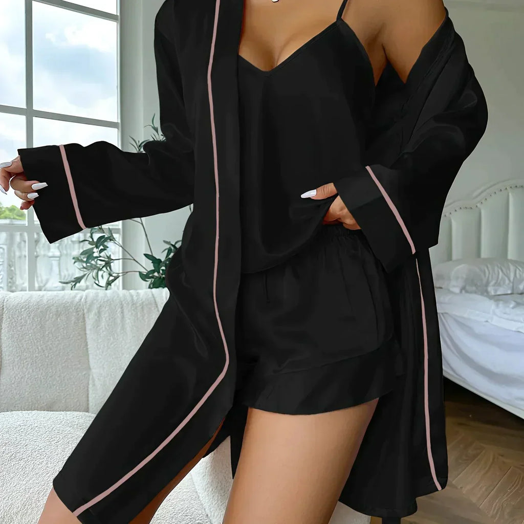 Valenzora | 3-teiliges Satin-Loungewear-Set mit Spitze für Damen