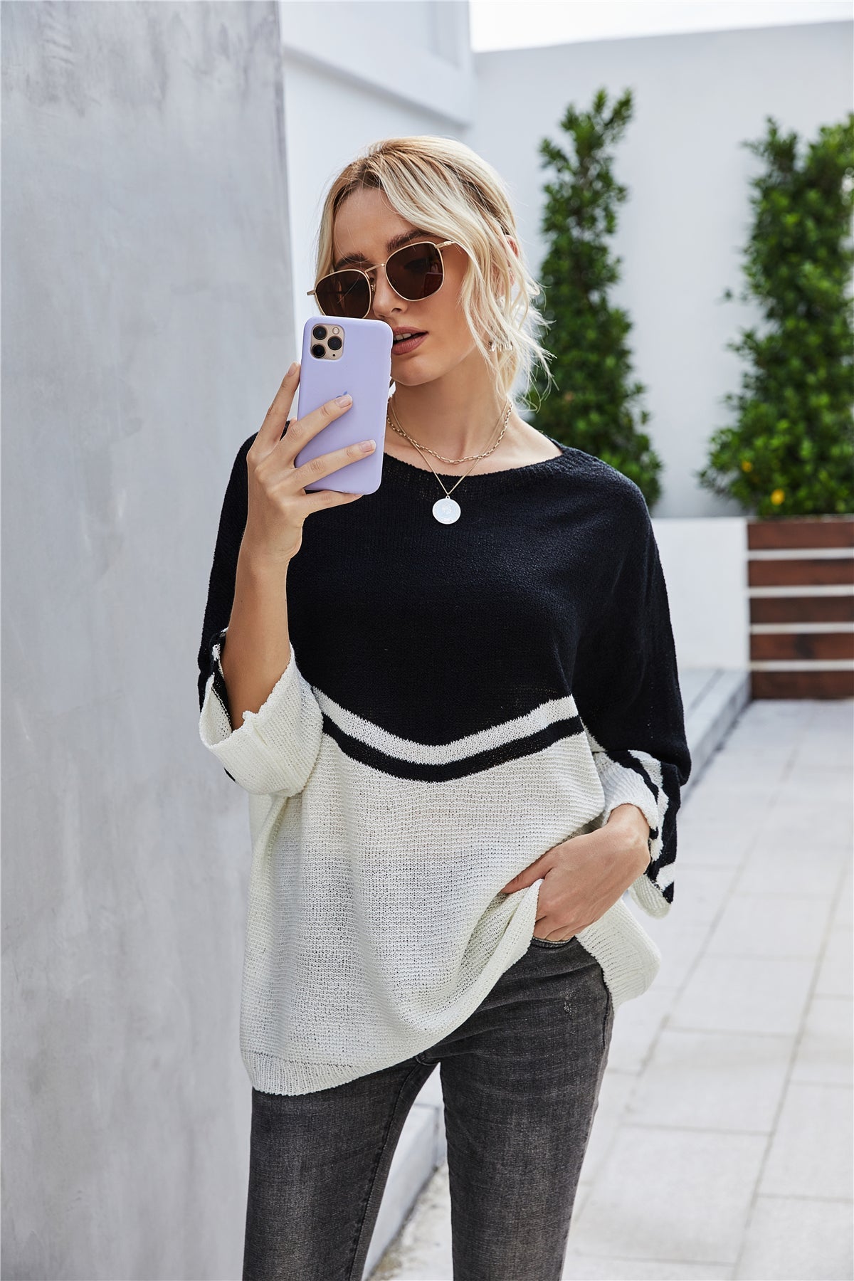 Valenzora Knit Plus Size Batwing Sleeve Knit Sweater