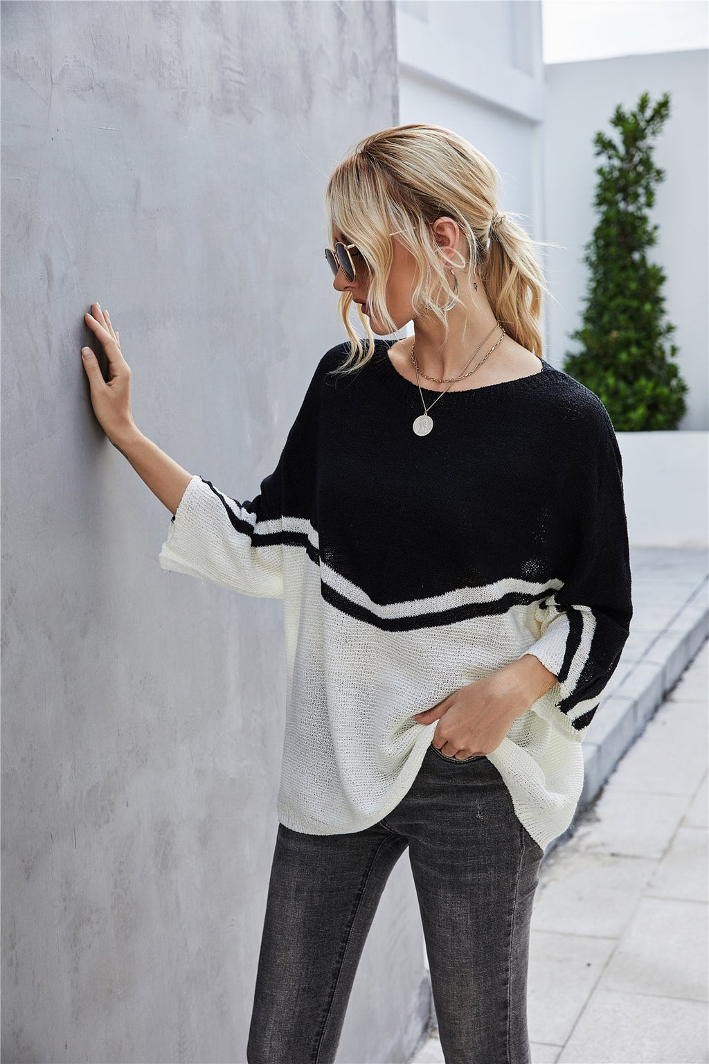 Valenzora Knit Plus Size Batwing Sleeve Knit Sweater