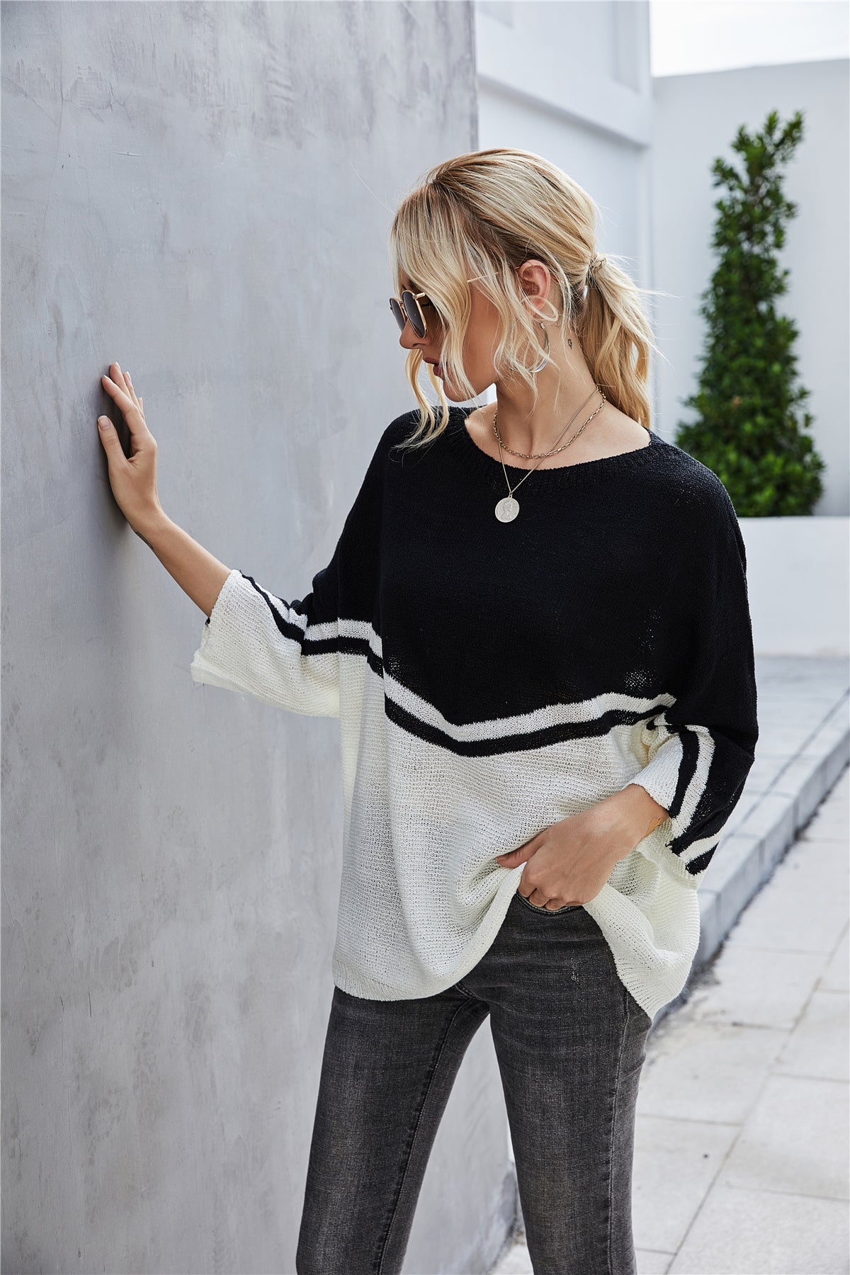 Valenzora Knit Plus Size Batwing Sleeve Knit Sweater
