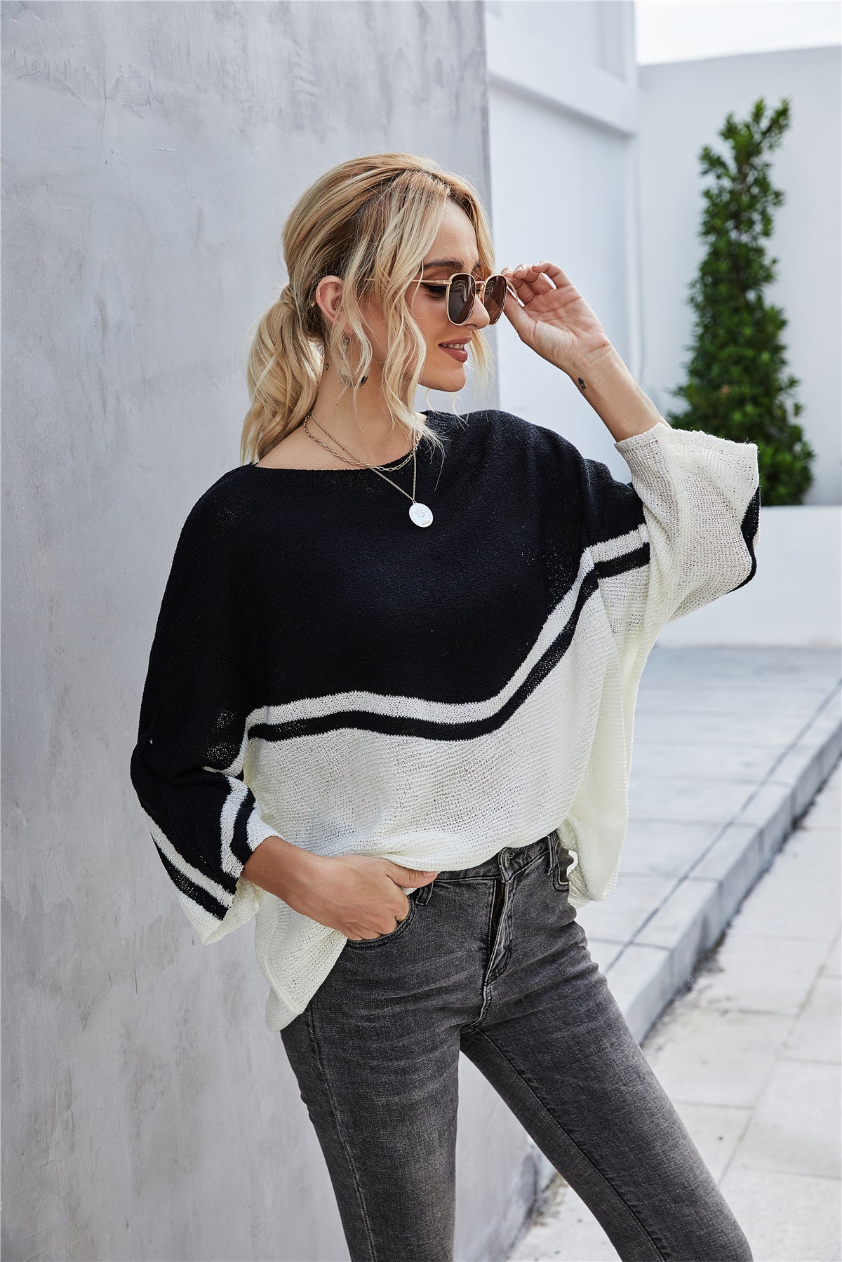 Valenzora Knit Plus Size Batwing Sleeve Knit Sweater