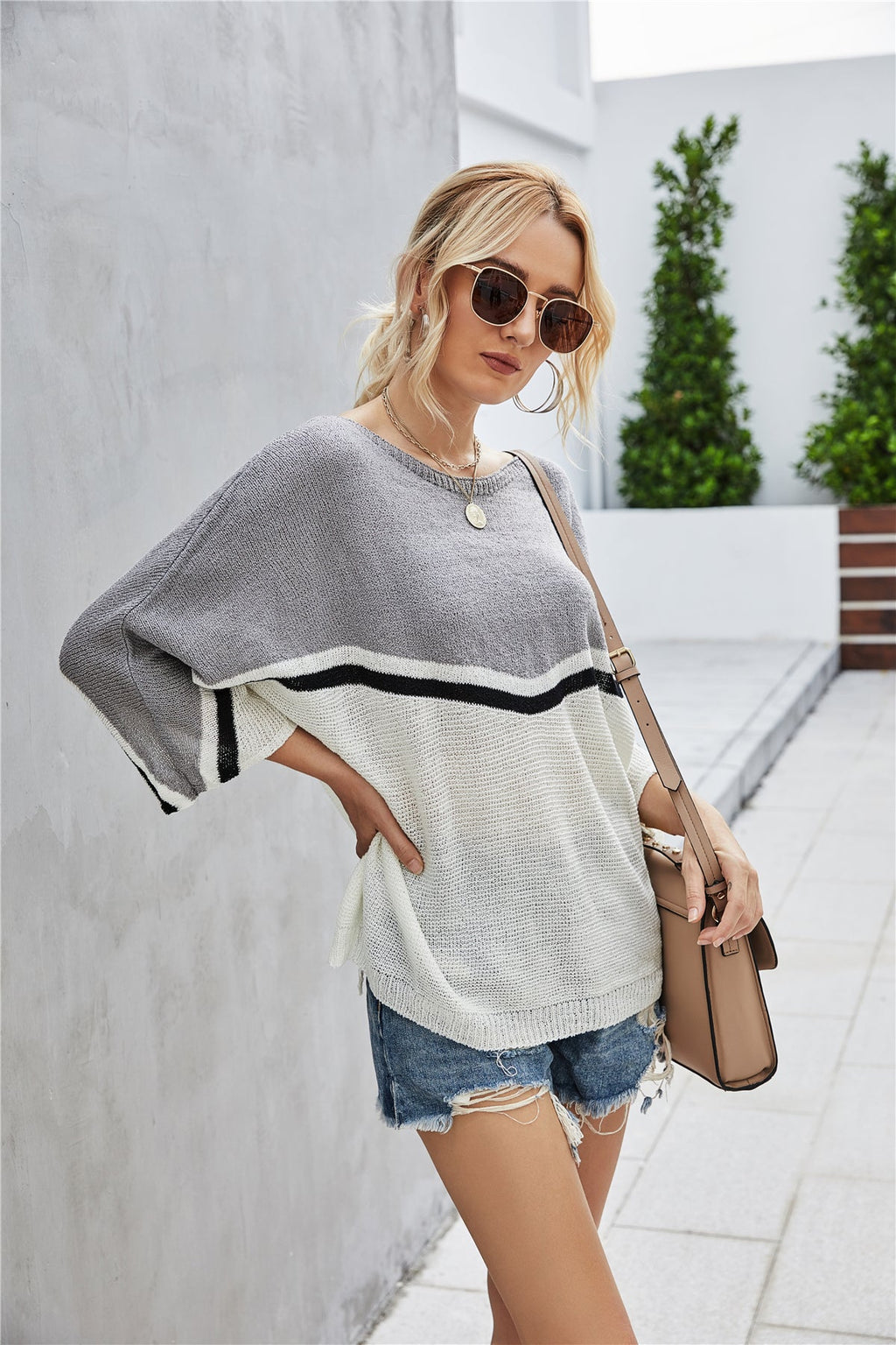 Valenzora Knit Plus Size Batwing Sleeve Knit Sweater