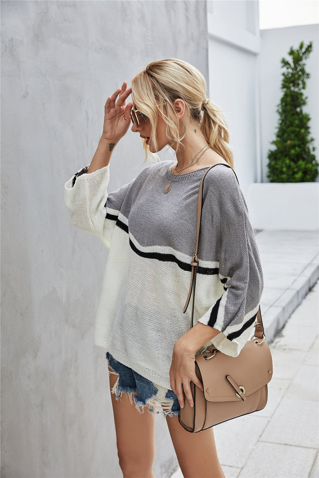 Valenzora Knit Plus Size Batwing Sleeve Knit Sweater
