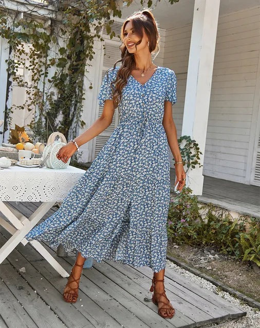 Rüschenärmel-Blumenkleid