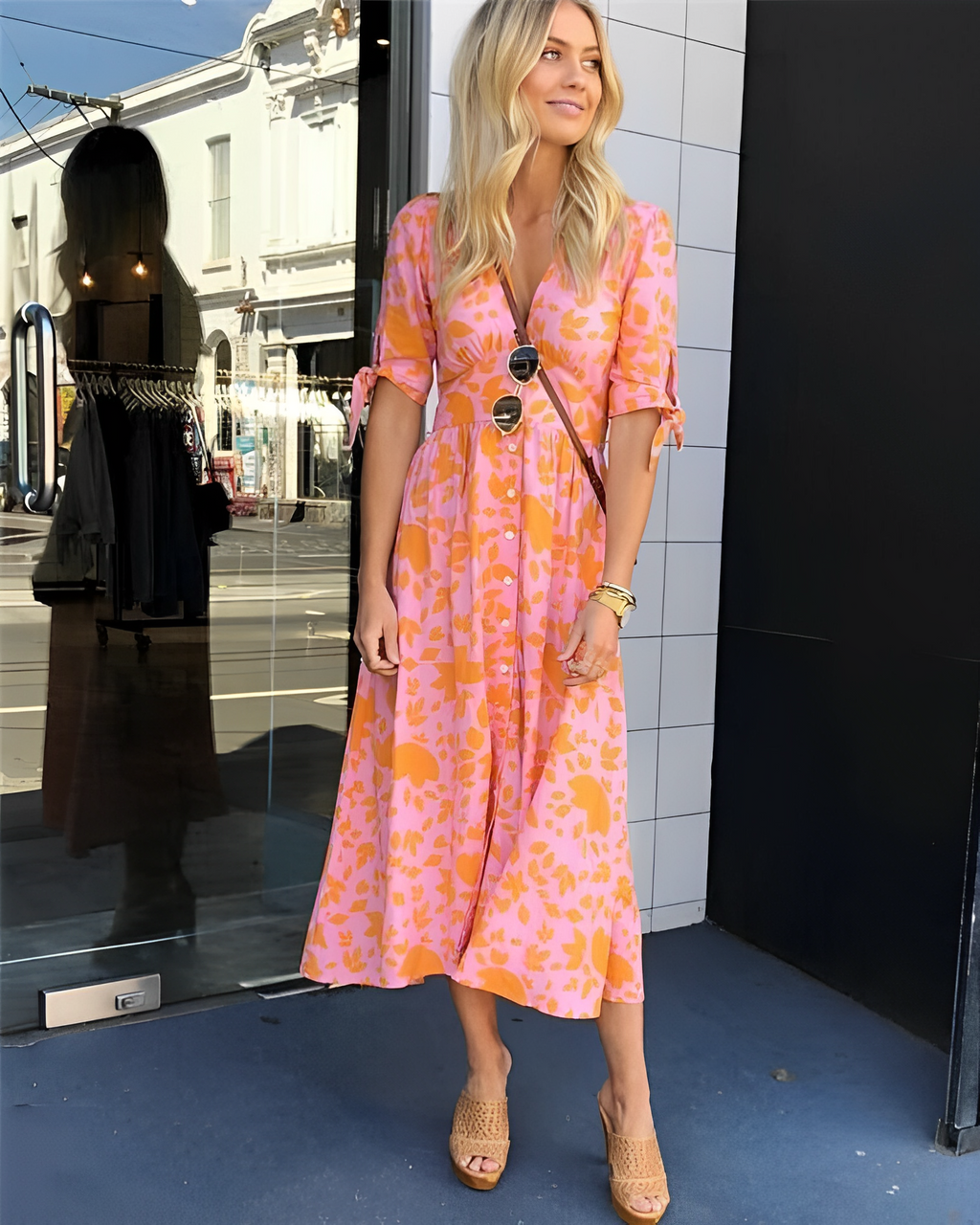 Valenzora | Elegant Orange Dress with Pattern