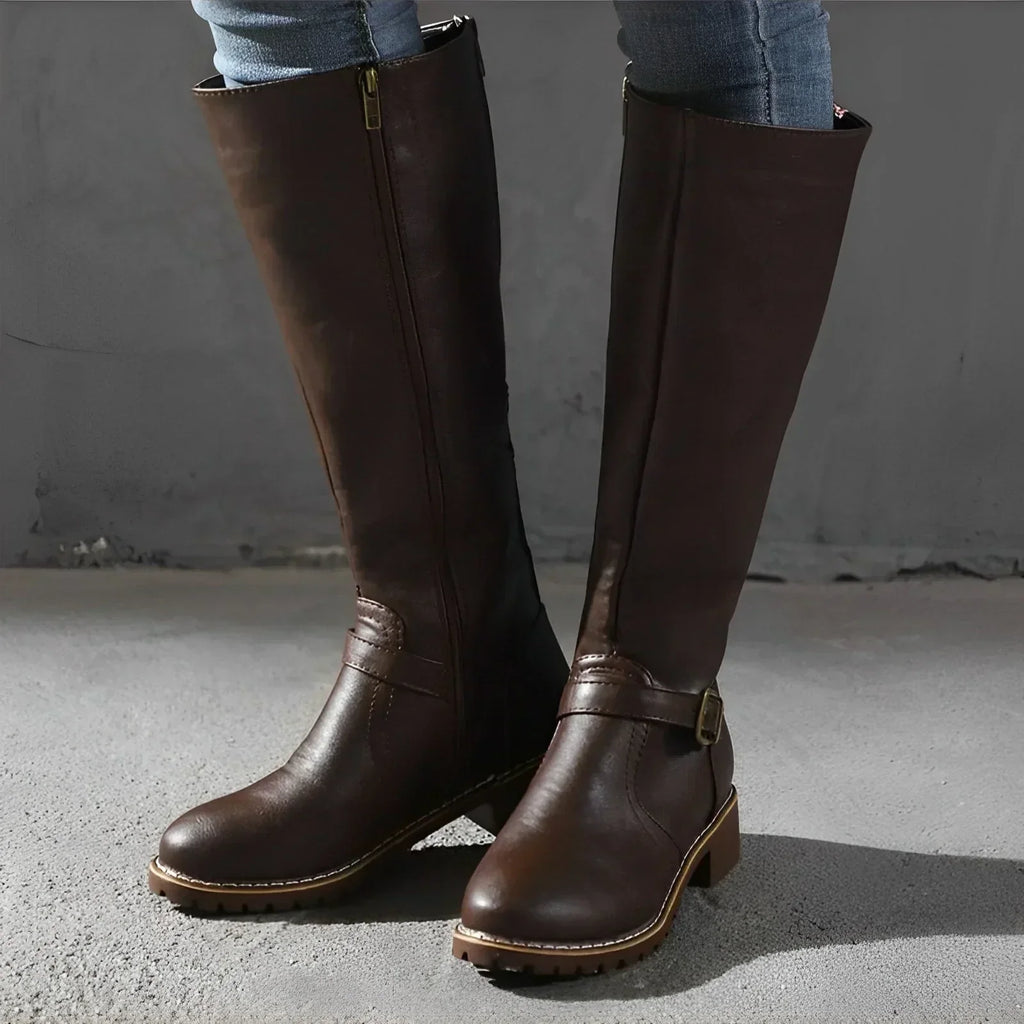 Valenzora | Stylish autumn long boots with metal clasp for women