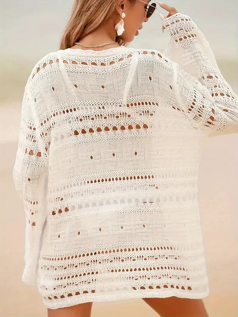 Valenzora | Cover Up Gestricktes Langarm-Kleid Bikini-Cover-up