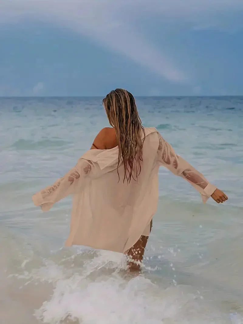 Valenzora | Cover-Up Semi-Transparent Long-Sleeved Linen Shirt Bikini Cover-Up