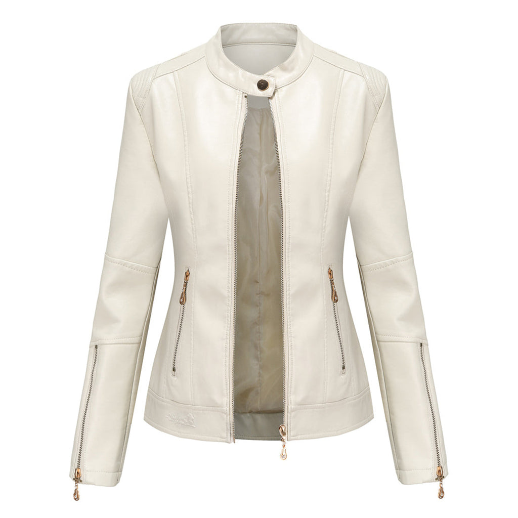 Valenzora | Elegante Lederjacke mit Rundhals und Knopfverschluss für Damen