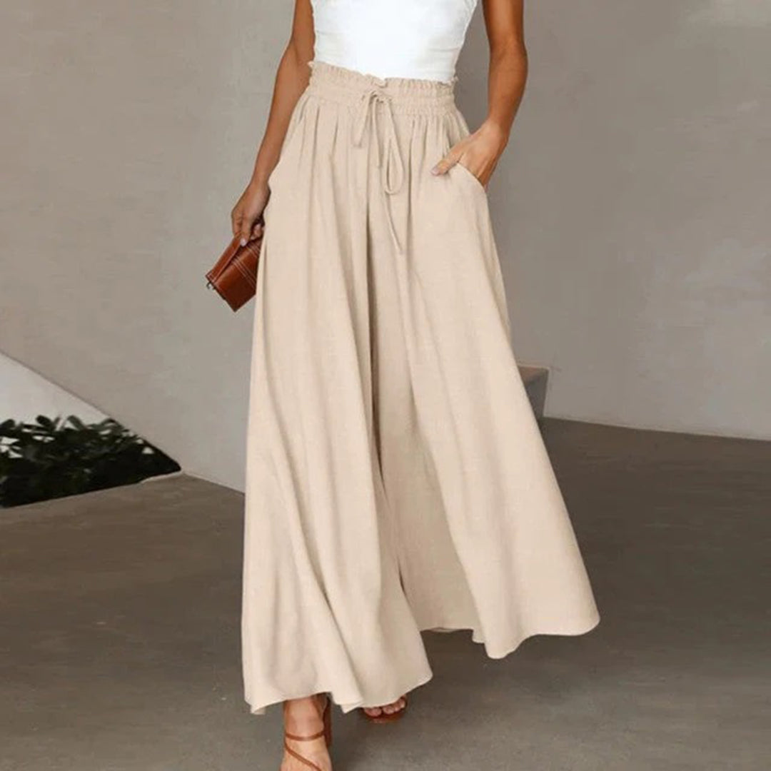 Valenzora | Maxi Skirt High Waist Elasticated with Lacing A-Line with Pockets Long and Airy