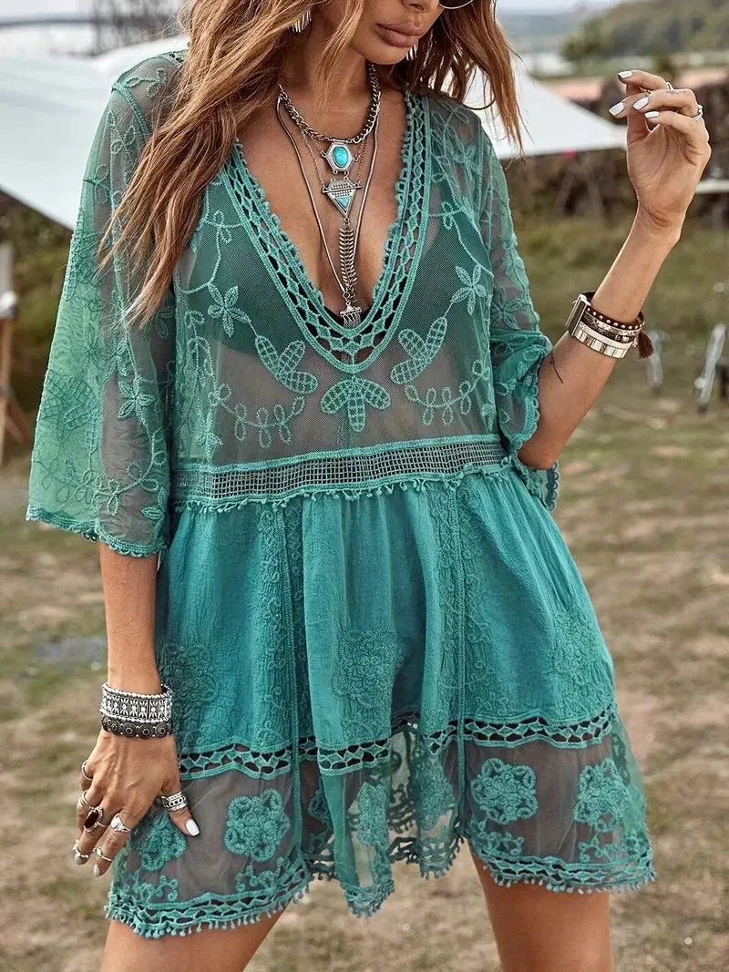 Valenzora | Cover Up Spitzen-Sheer-Vertuschungs-Kleid im Boho-Stil