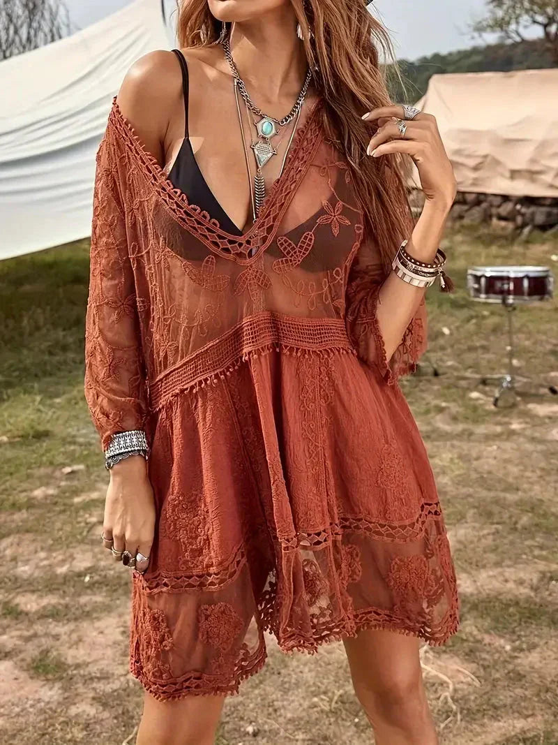 Valenzora | Cover Up Spitzen-Sheer-Vertuschungs-Kleid im Boho-Stil