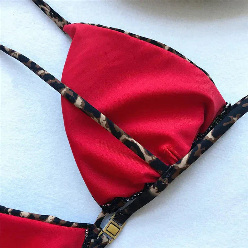 Valenzora | Leopard print spaghetti strap triangle swimwear set