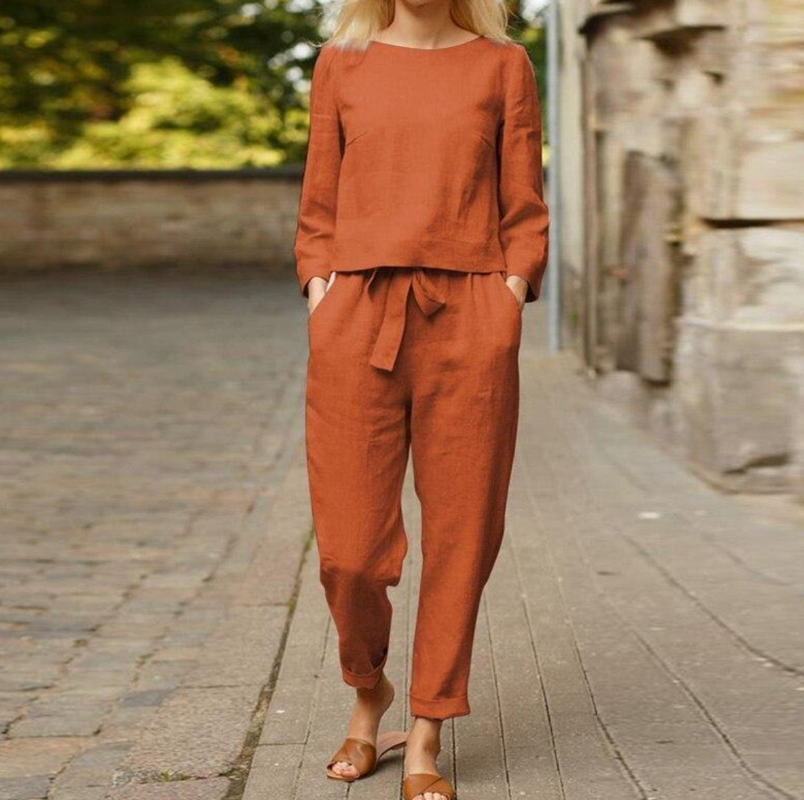 Valenzora - Stylish and unique linen two-piece set for summer/spring
