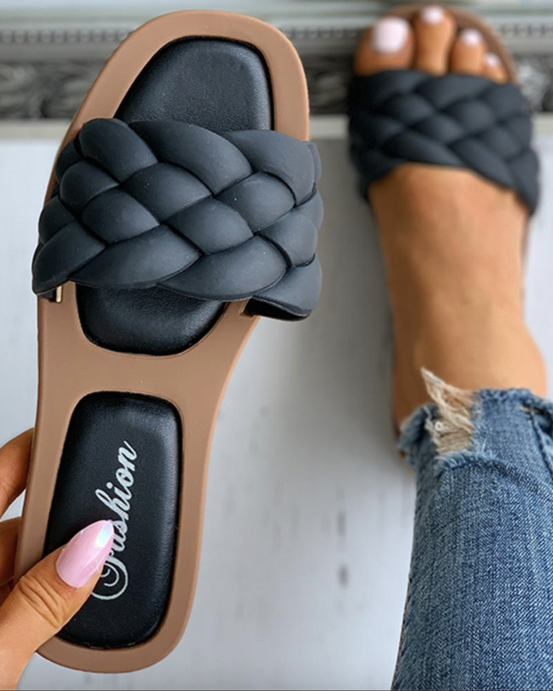 Valenzora | Braided Slip-on Sandals with Cushioned Sole for Women