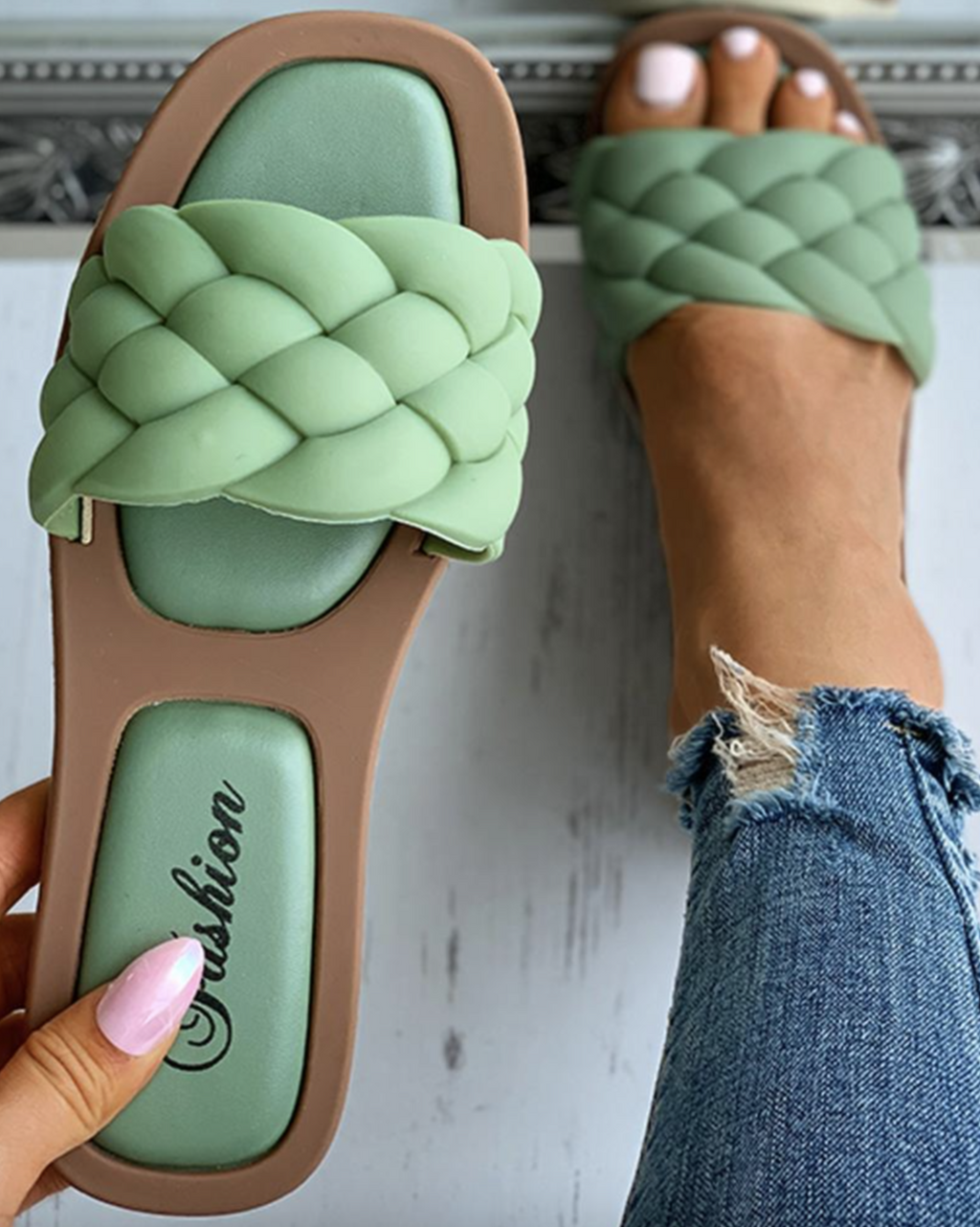 Valenzora | Braided Slip-on Sandals with Cushioned Sole for Women