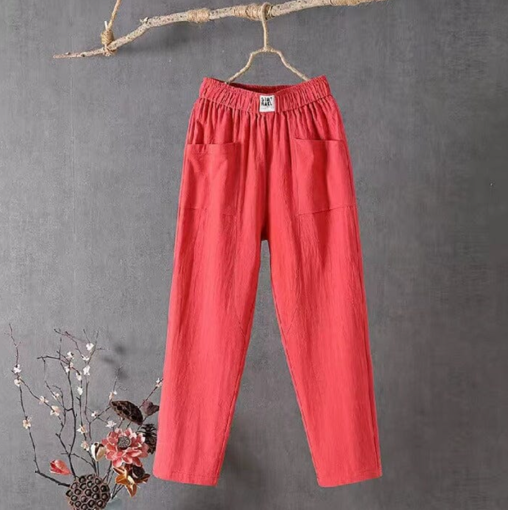 Valenzora | Airy linen trousers with elastic waistband for women