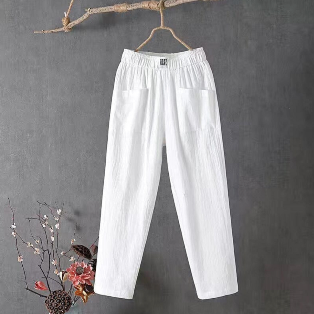 Valenzora | Airy linen trousers with elastic waistband for women