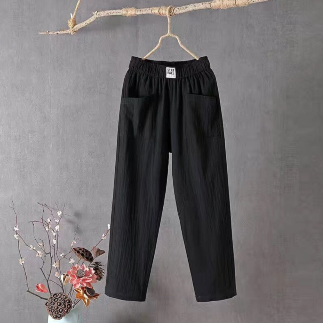 Valenzora | Airy linen trousers with elastic waistband for women
