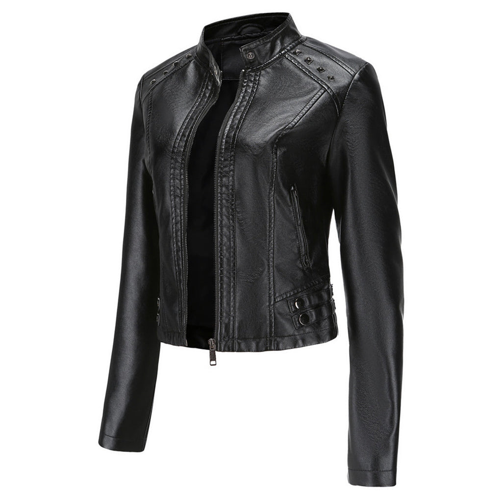 Valenzora | Elegant leather jacket with unique details for women