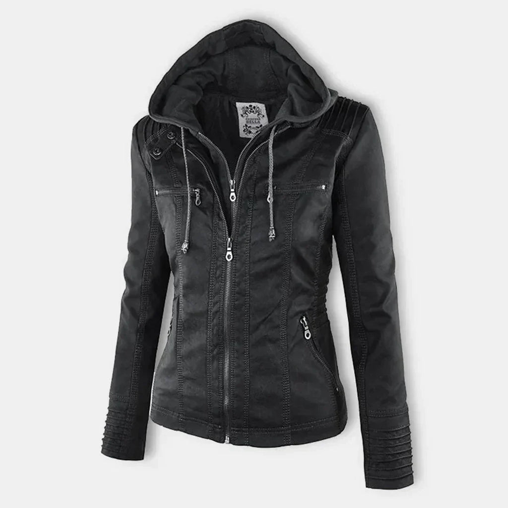 Valenzora | Elegant hooded motorcycle jacket made of high-quality leather