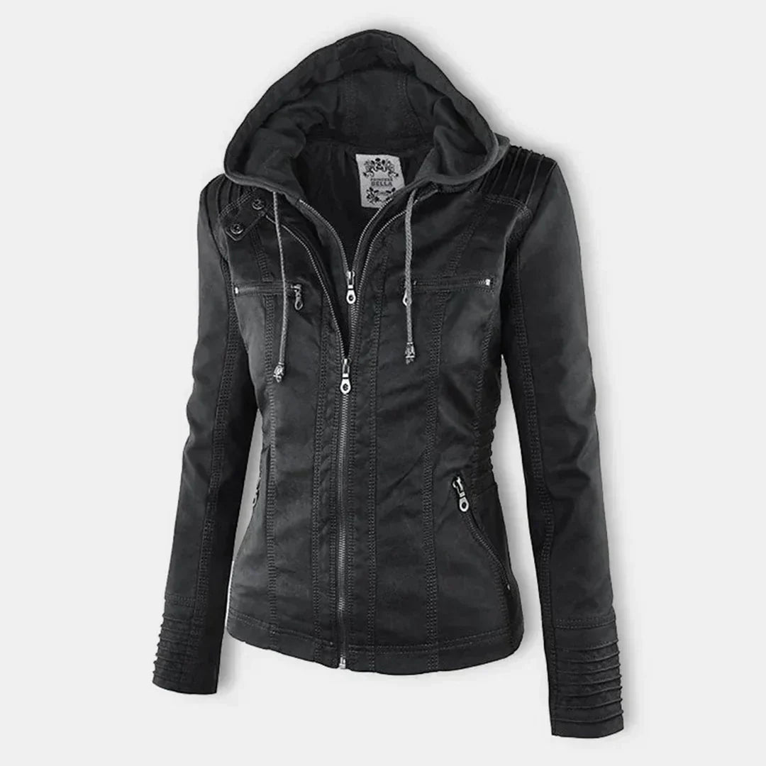 Valenzora | Elegant hooded motorcycle jacket made of high-quality leather