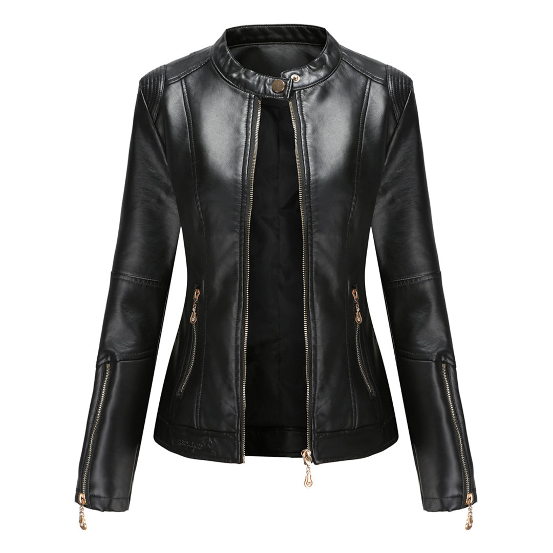 Valenzora | Elegante Lederjacke mit Rundhals und Knopfverschluss für Damen